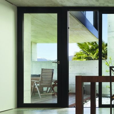 beautiful modern house in cement, interior, wooden dining table